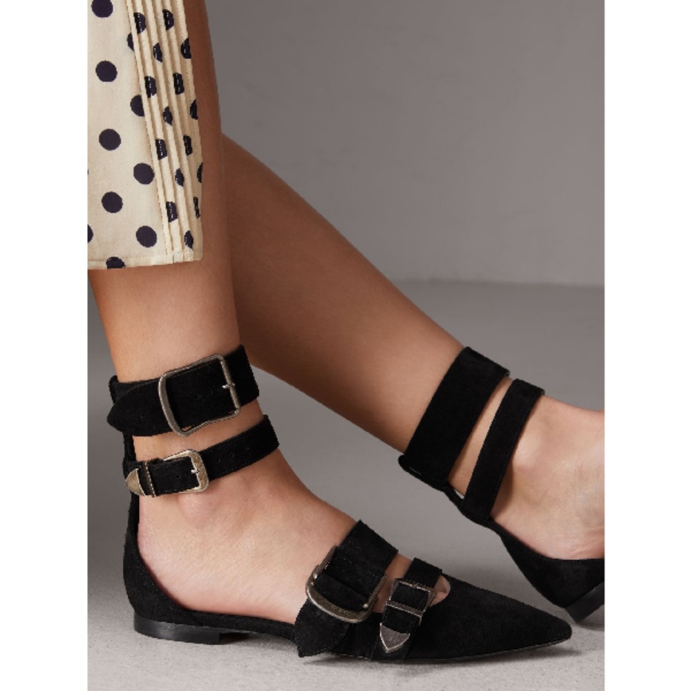 Burberry Black Suede Monroe Ankle Cuff Pointed Toe